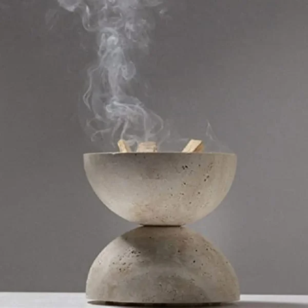 Natural Marble Beige Travertine Stone Round Incense Burner Holders - Image 6