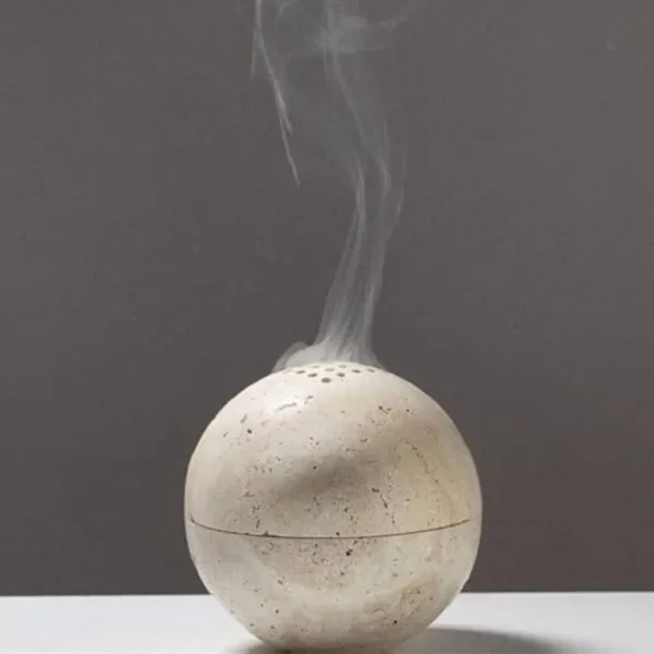 Natural Marble Beige Travertine Stone Round Incense Burner Holders - Image 5